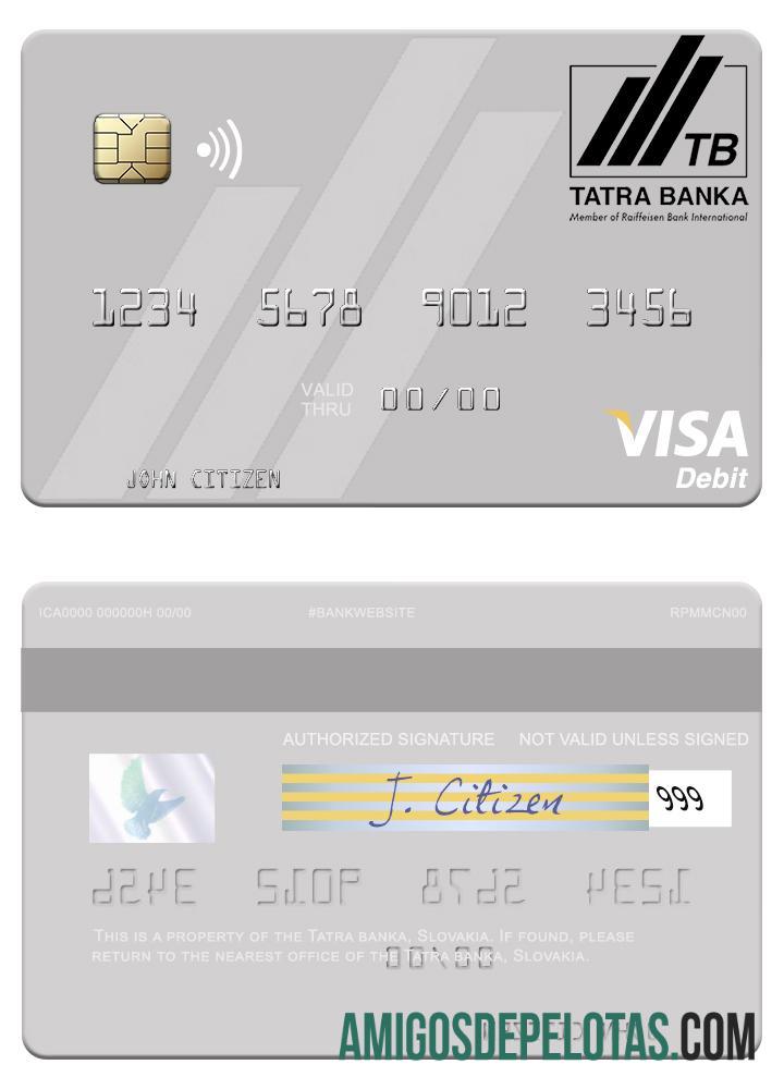 Cartão de débito Visa do Eslováquia Tatra Bank modelo